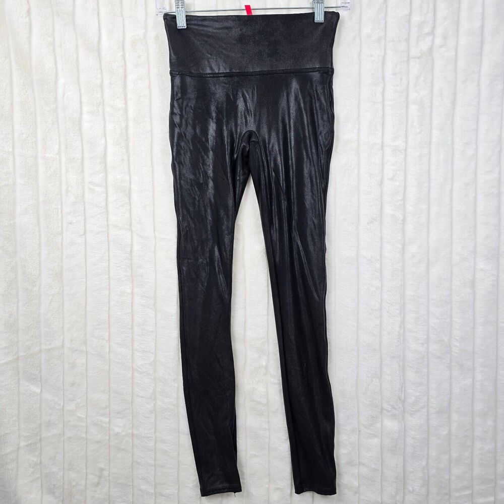 Spanx Women's Faux Leather Black Leggings High Rise Size Small